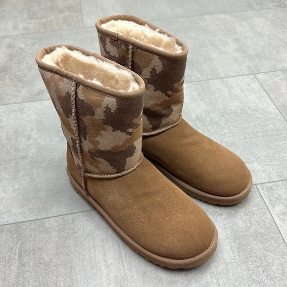 🍁UGG 🍁 CLASSIC SHORT JAGGED CAMO CHESTNUT WINTER BOOTS BROWN - Picture 2 of 13